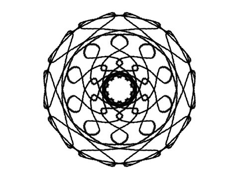 Intricate circular floral ornament with looping lines and geometric shapes is displayed on transparent background circularity design pattern loops interwoven