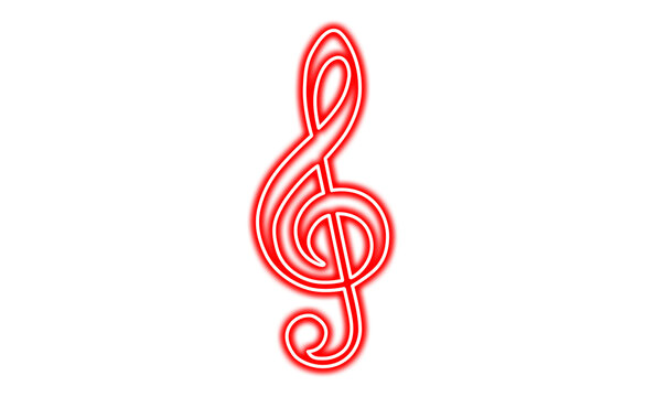 Glowing red treble clef symbol isolated on transparent background