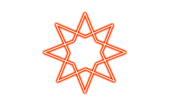 Neon orange eightpointed star symbol isolated on transparent background