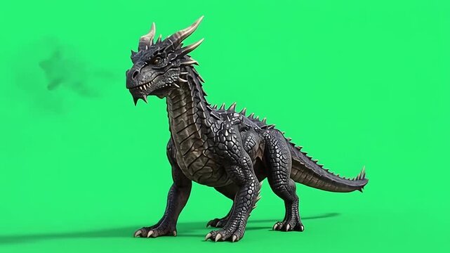 Ancient dragon on green screen background.