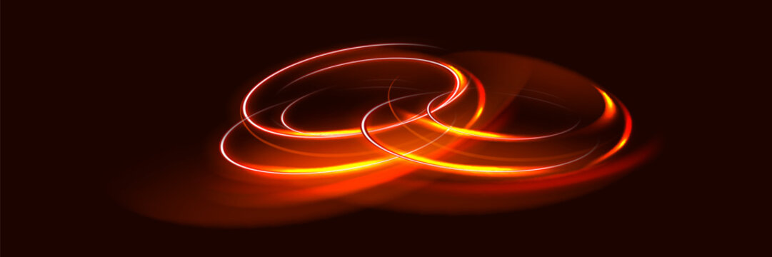 Light red Twirl. Red line curve light effect. Glowing red circle. Red light trail, vortex, wave speed, trace line twirl pedestal