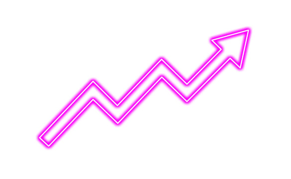 Neon pink glowing zigzag arrow icon isolated on transparent background