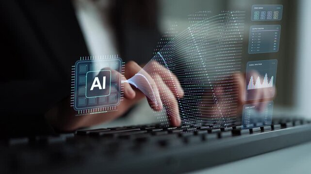 Computing and communication meet around an AI chip, where data transmission, routing and signal analysis describe the exchange of information with edge devices.