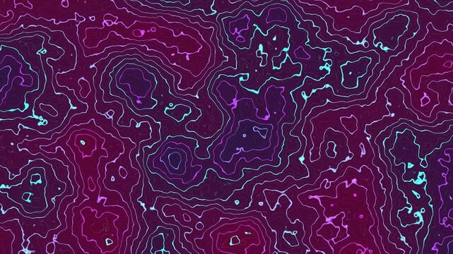 Abstract Neon Topographic Lines Glowing on Dark Purple Background