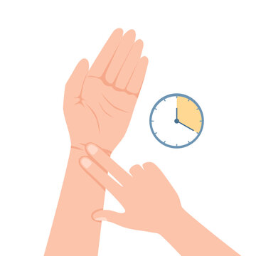 Take the pulse on wrist in flat design on white background