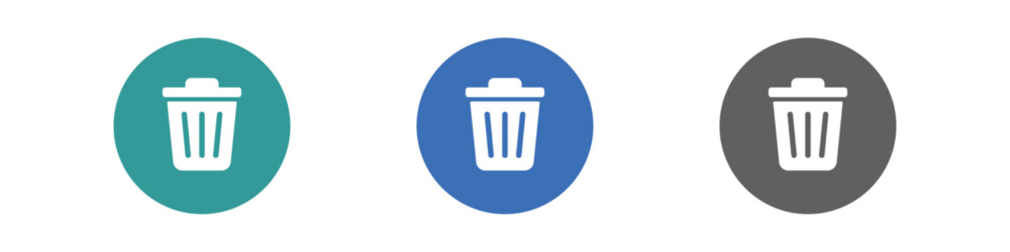 Trash can icon set, circular pictograms for web design and app UI