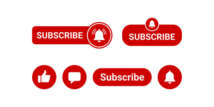 youtube subscribe button and icons of like, comment and notification bell vector
