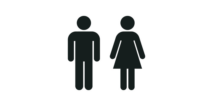 Man and woman icon set featuring male and female person symbols for restroom signs, user profiles, public facilities, and interface design.
