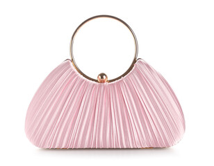 Luxury fashion and wedding accessories, elegant pink pleated clutch bag with gold circular handle...
