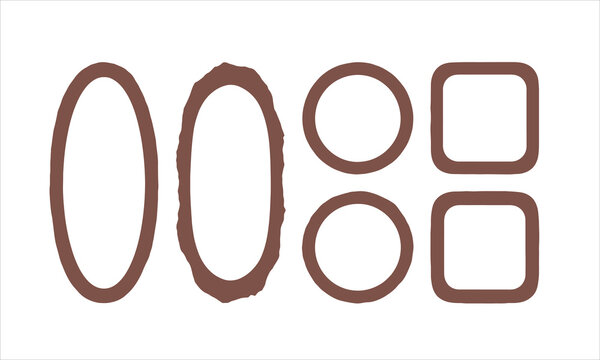 Set of handdrawn brown frames, including ovals, circles, and rounded squares