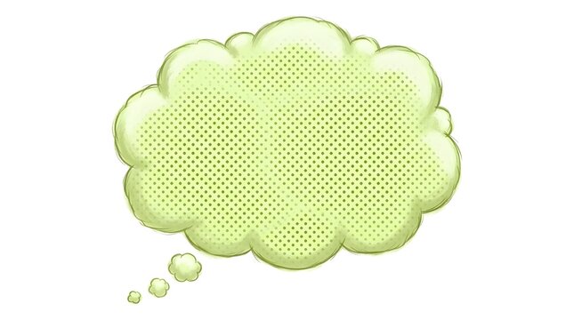 Thought bubble illustration featuring a dotted green texture rendered in a cartoon style against a white background.