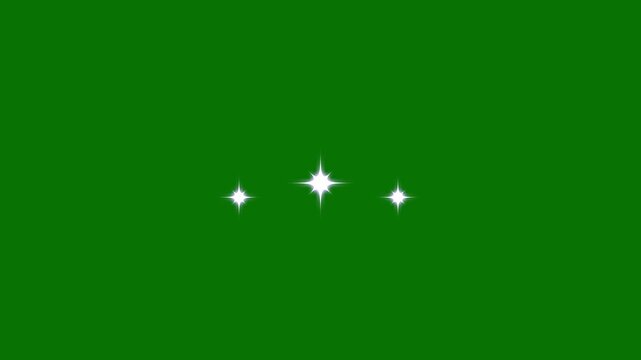Sparkling stars shine animation on green background. fast glitter star motion, white cartoon, flat, vector, doodles style stars blinking. blinking light effect on transparent background.4k
