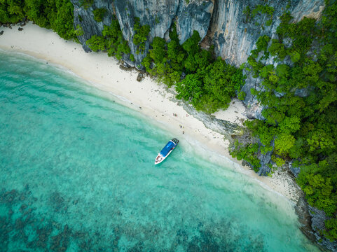 Aerial view of the ocean, islands and bay of Phi Phi Don, Krabi, Thailand
