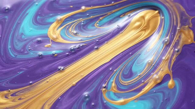 Liquid Paint Swirls with Gold Droplets