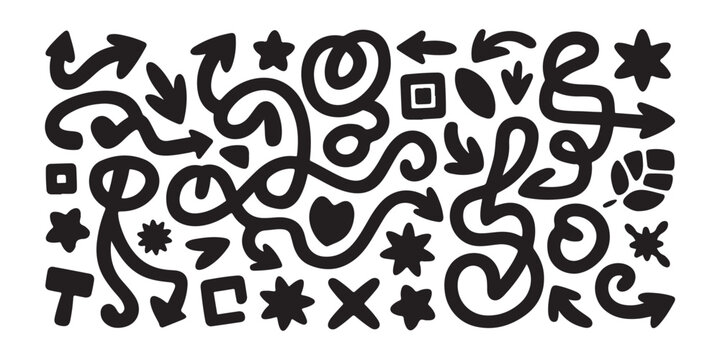 Hand-drawn arrows and whimsical shapes in a doodle style for creative graphic design projects.