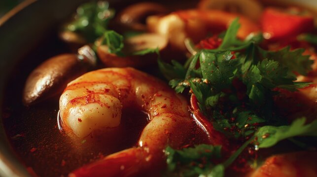 Close Up of Tom Yum Shrimp Soup