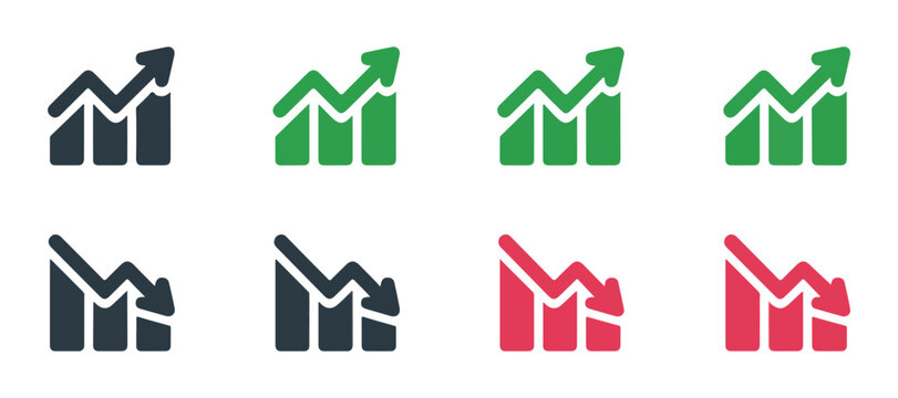 Business performance charts with trend arrows for financial data tracking and corporate strategy reports.