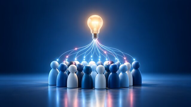 Collective Intelligence And Brainstorming Network With Glowing Lightbulb