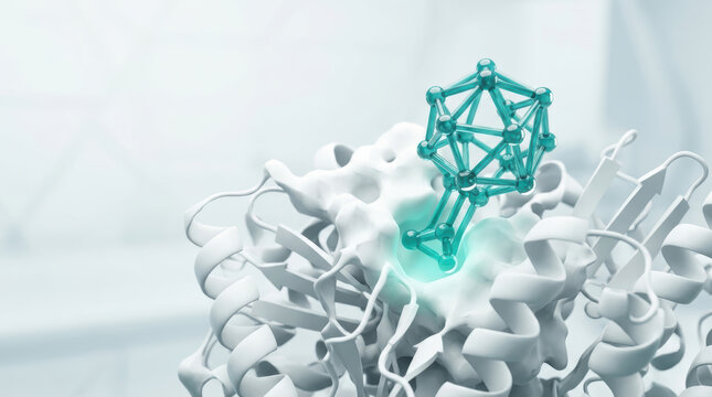 Molecular protein structure antimicrobial resistance testing concept with turquoise scientific model and white laboratory background