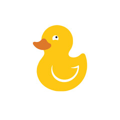 Fototapeta premium Cute yellow rubber duck cartoon character illustration with an orange beak, isolated on white background.