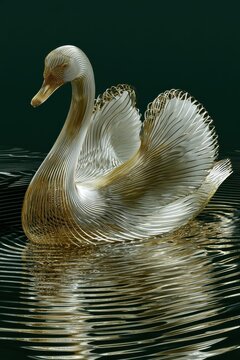 Graceful Swan Gliding on Water With Golden Accents