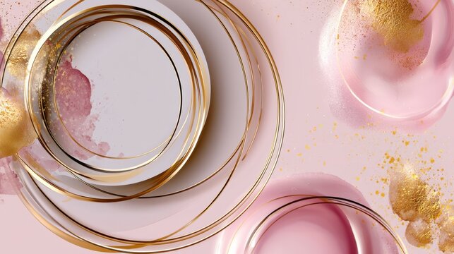 Abstract Composition of Gold Lines and Circles