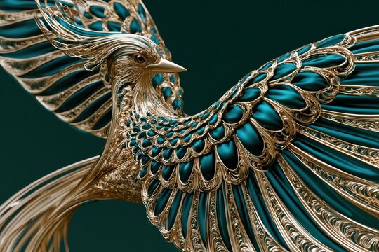 Exotic Bird of Paradise in Liquid Gold Filigree