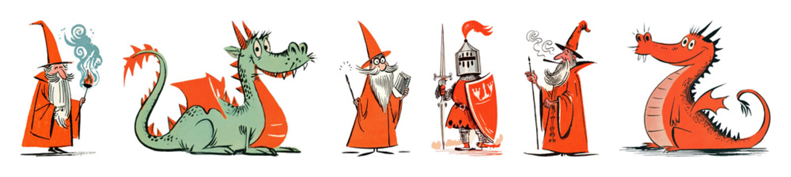 PNG Whimsical wizards and dragons in playful illustration, transparent background