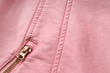 Fashion design and textile industry, pink leather jacket texture with metal zipper detail for clothing manufacturing and apparel retail background © Pixel-Shot