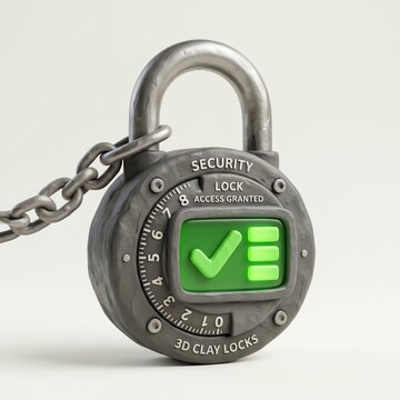 3D clay security lock with access granted screen