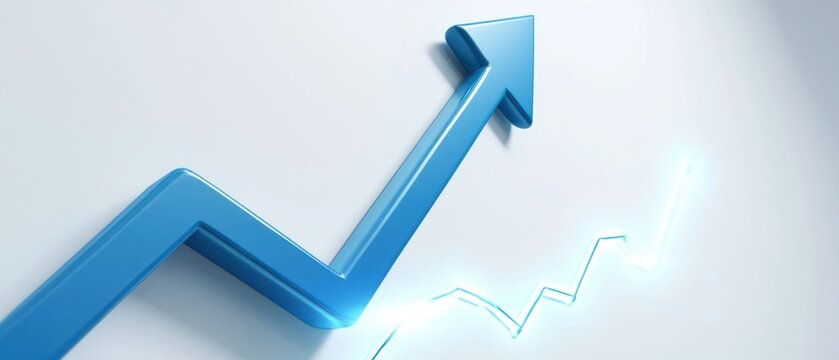 Blue 3 d arrow graph showing upward trend on white background