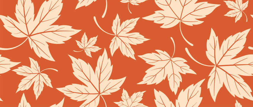 Autumn maple leaf seamless pattern vector in cream and burnt orange warm seasonal botanical background