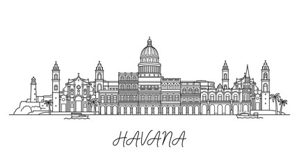 Obraz premium Havana Skyline Line Art - Iconic Buildings, Cuba Landmark