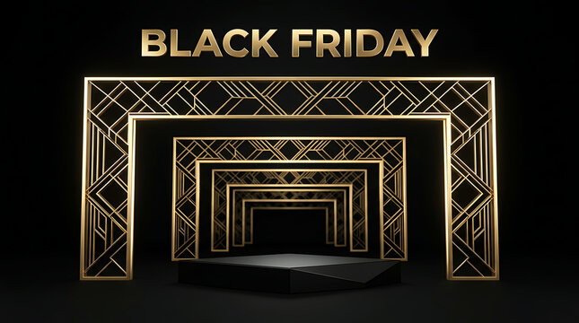 Black Friday luxury gold art deco stage podium banner template background