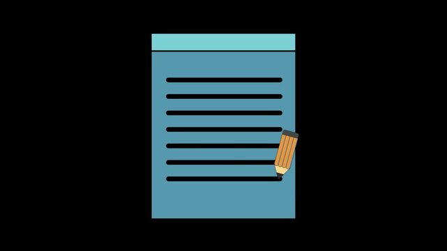 Blue Notepad with Pencil Flat Vector Icon on Dark Background