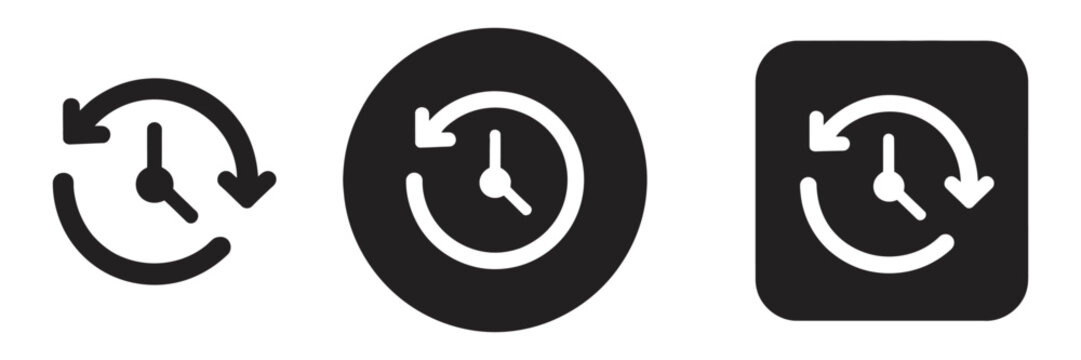 History button icon set, recent activity and clock symbols, navigation icons for browsing history, logs, interface controls, UI dashboard graphics

