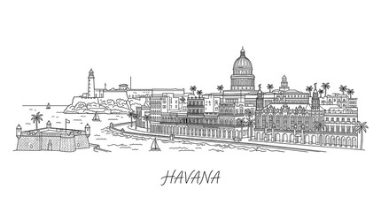 Obraz premium Havana Skyline Sketch - Iconic Cuban Cityscape Art