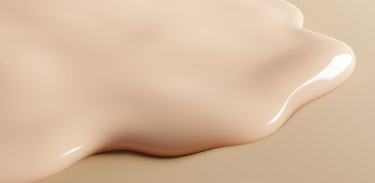 Cosmetic liquid makeup foundation cream on beige background 3D render