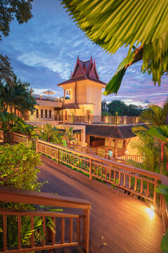 Night lights of a garden resort in Phuket, Thailand