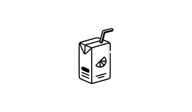 Juice Box Flat Thin Outline Icon Vector Illustration