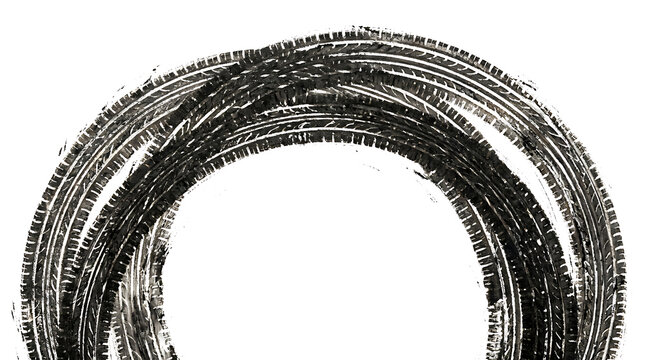 Circular tire track marks isolated on a transparent background