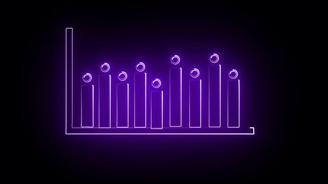 Abstract bar graph animation with glowing purple neon lines on a black background