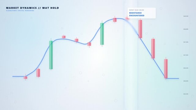 An 8-second seamless loop featuring a bright, elegant glassmorphism holographic UI. It highlights the Bullish Mat Hold continuation pattern with a smooth sweeping curve and geometric parallax depth.