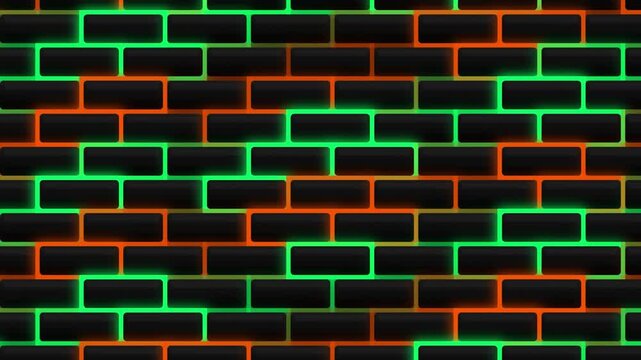 Glowing neon brick wall with light lines brick texture
