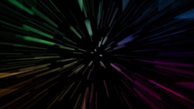 Abstract hyperspace warp speed background, with colorful light, streaks and motion, blur effect