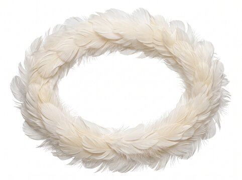 Soft fluffy white feather oval border frame for text or photo