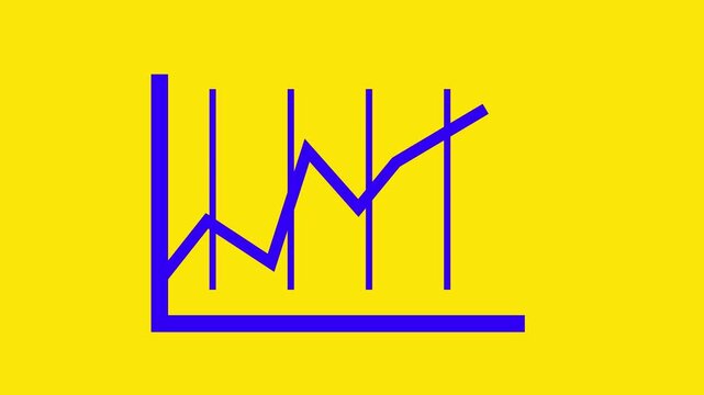 Minimalist animated line graph rising on yellow background, for financial data, presentation chart business