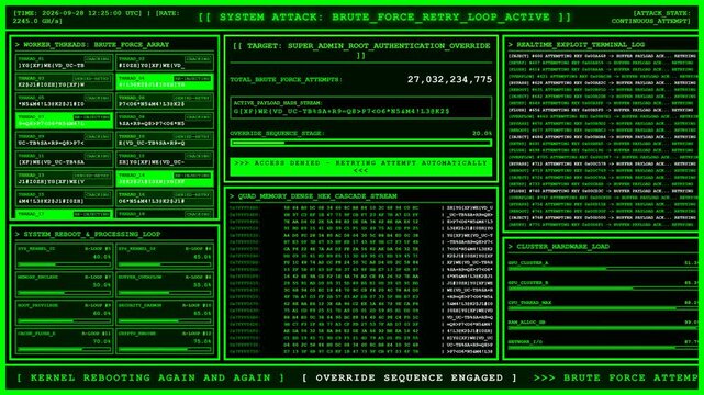 Brute Force Retry Loop System Attack Terminal.