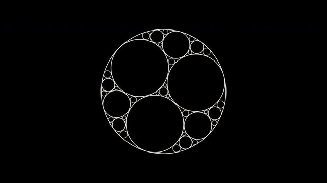 Rotating Apollonian circle cluster in chalk ivory on transparent background