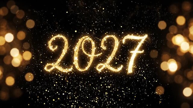2027 in sparkling gold marks a New Year celebration, with glittering numerals and festive bokeh for a countdown greeting